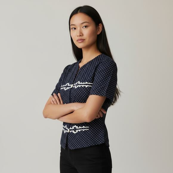 Vintage JESSICA HOWARD Black and White Polka Dots Blouse Top, Sz 12 Petite - Picture 3 of 6